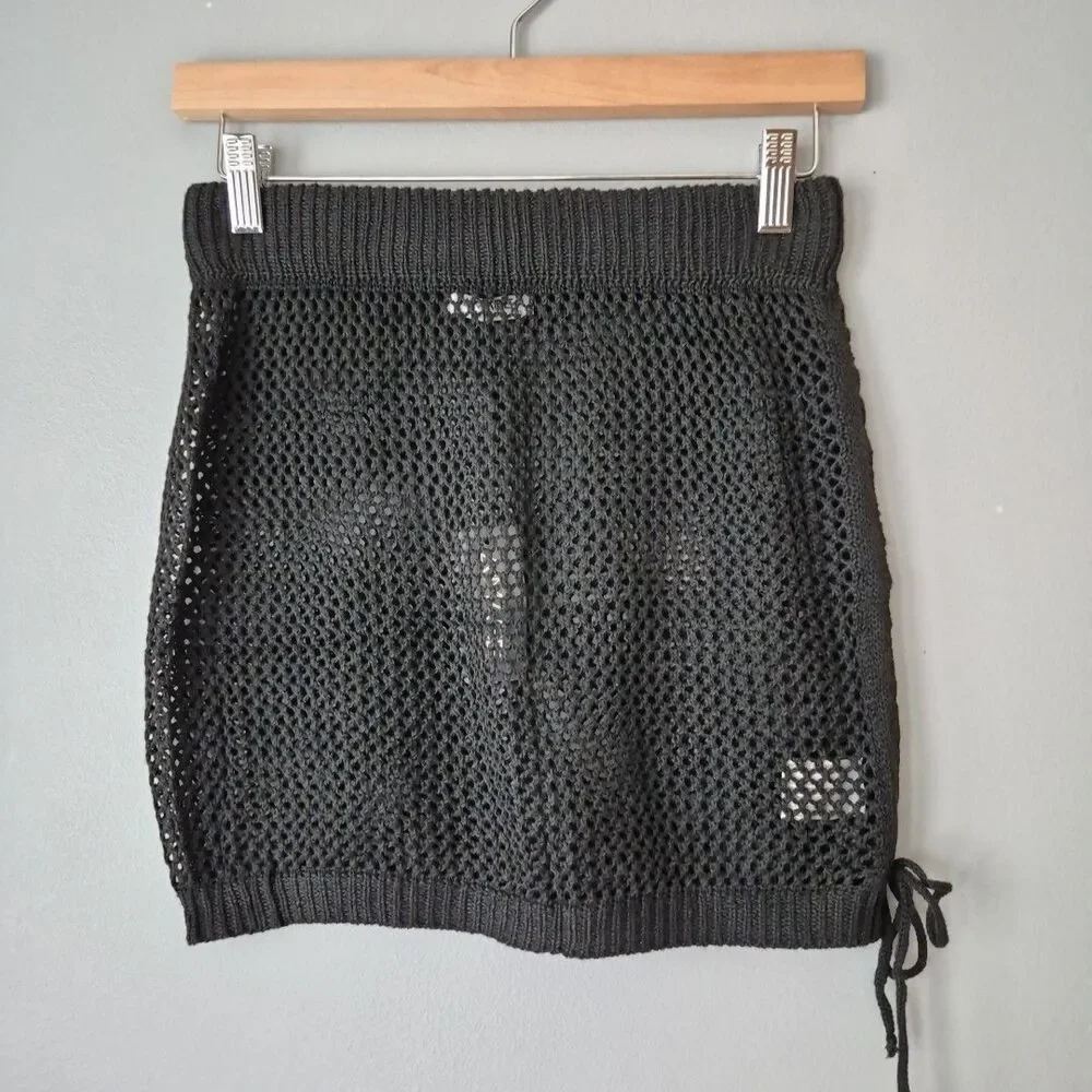 Aimage Black Crochet Pull On Mini Side Tie Swimsuit Cover Up Skirt Womens XS